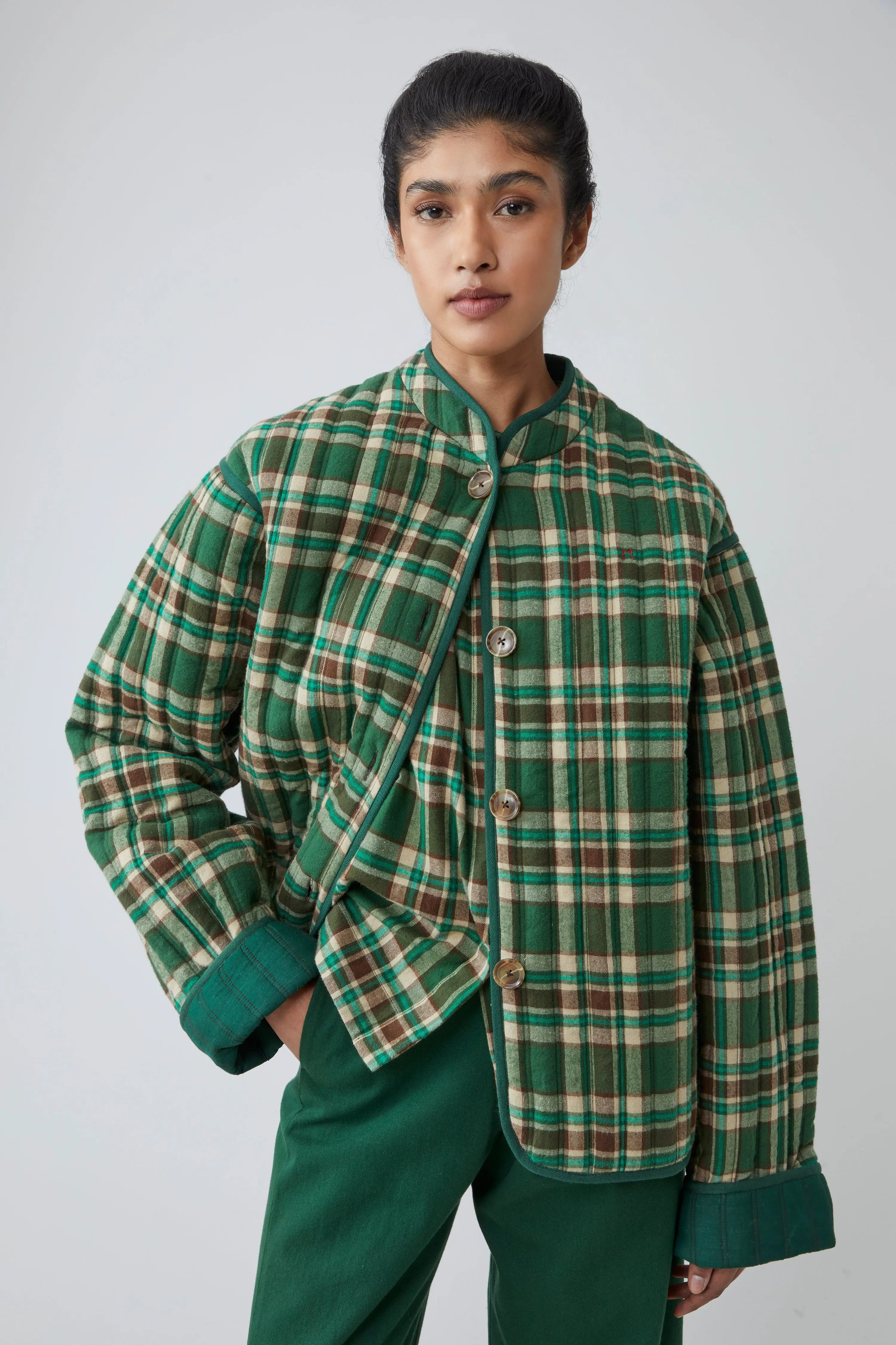 Marilyn Jacket N°814 | Green Checks | Cotton | Women's Fashion